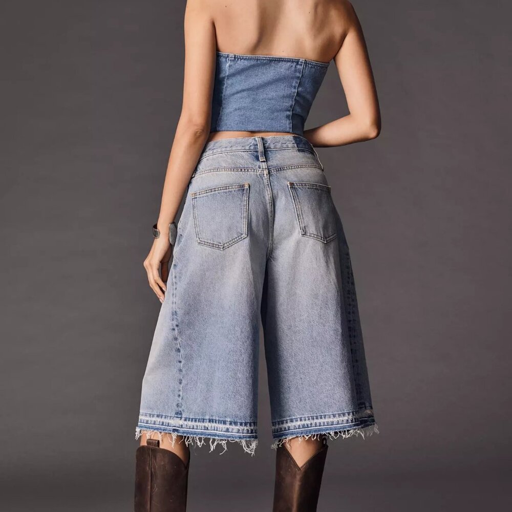 Pilcro Pleated Culotte Wide-Leg Denim Shorts - Picture 3 of 10
